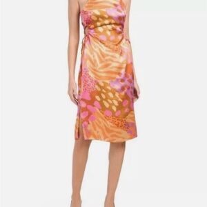 Vintage Y2K Christian Lacroix Midi Keyhole Dress in Orange and Pink
